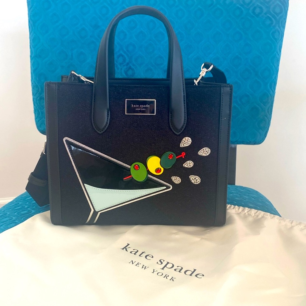 Kate Spade martini tote bag with black chenille and leather.